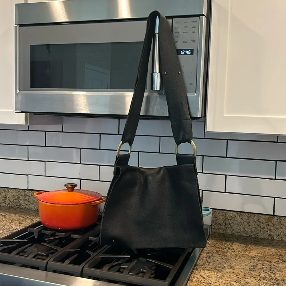 Pebbled Leather Black Crossbody Laptop Bag Grommet Artisan Leather Maker
